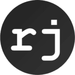 logo rj na ciemnym okrągłym tle