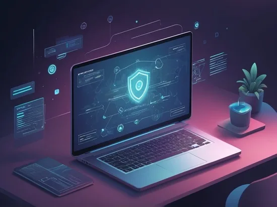 laptop w tle ikony cyber bezpieczestwa certyfikaty