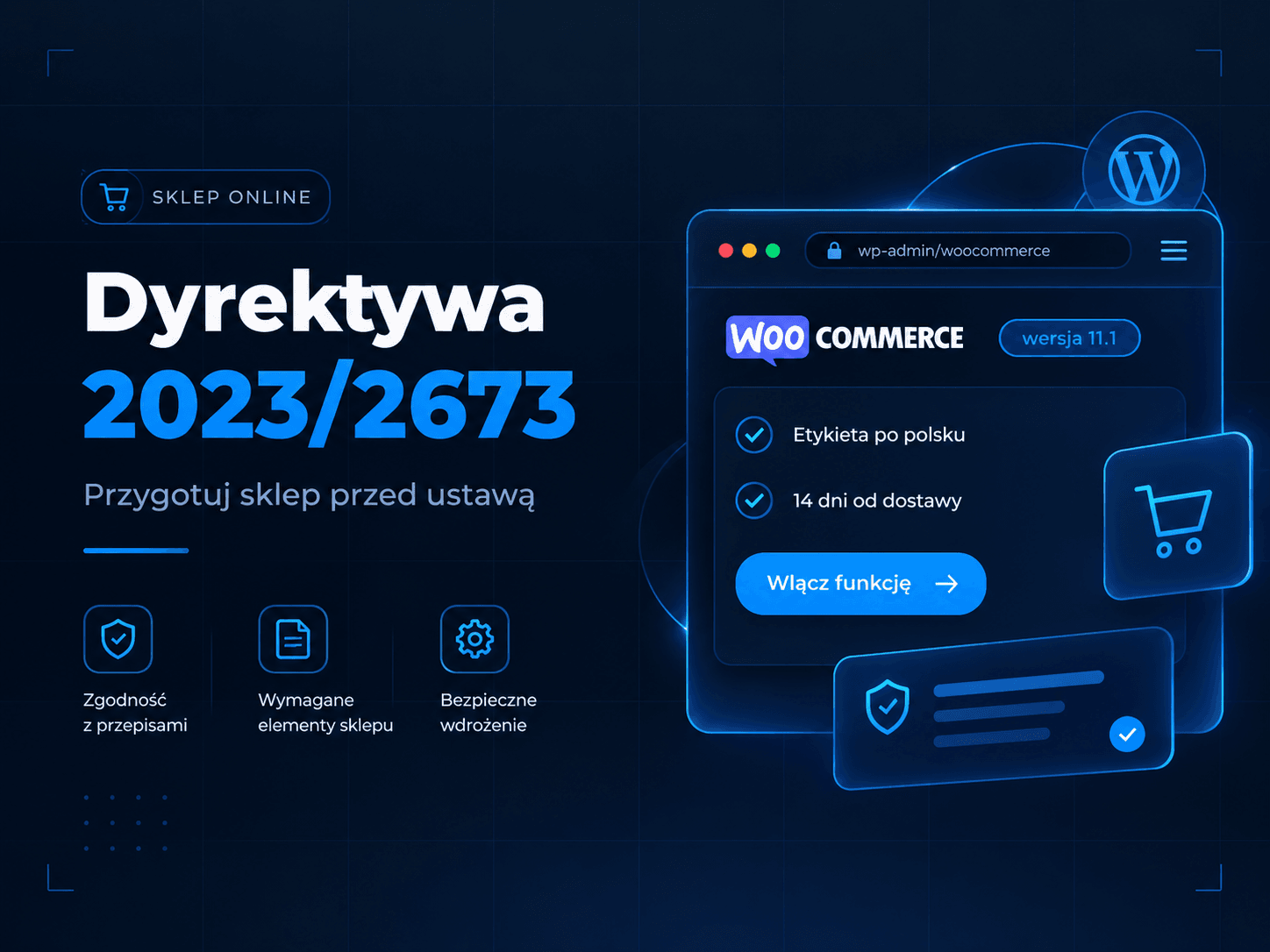 Dyrektywa 2023/2673. Przygotuj sklep przed ustawą. Panel WooCommerce 11.1: etykieta po polsku, 14 dni od dostawy, włącz funkcję
