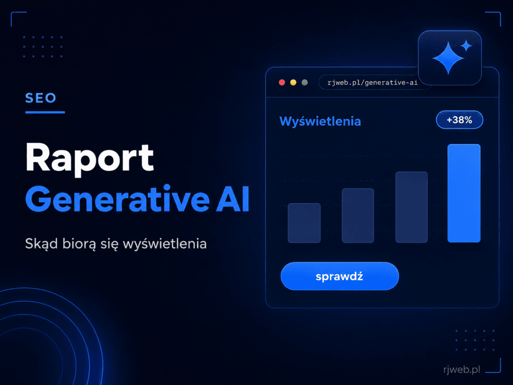 Grafika przedstawiająca raport Generative AI z wykresem wzrostu wyświetleń o 38%.