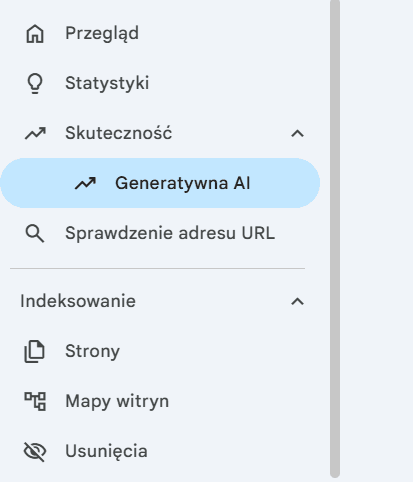 grafika przedstawiająca Google Search Console zaznaczona Generatywna AI
